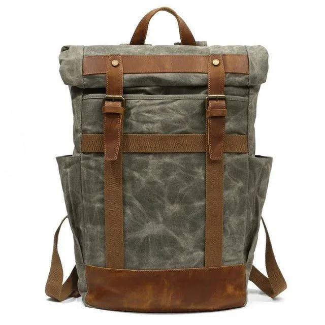 Waxed Canvas Vintage Backpack Mens with Side Pockets