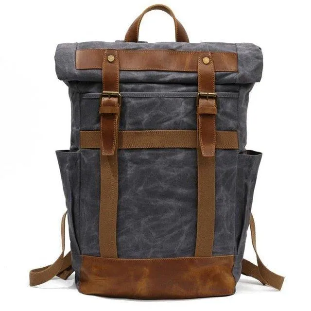 Waxed Canvas Vintage Backpack Mens with Side Pockets