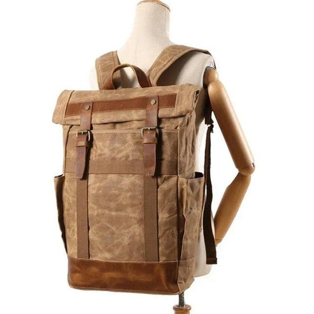 Waxed Canvas Vintage Backpack Mens with Side Pockets