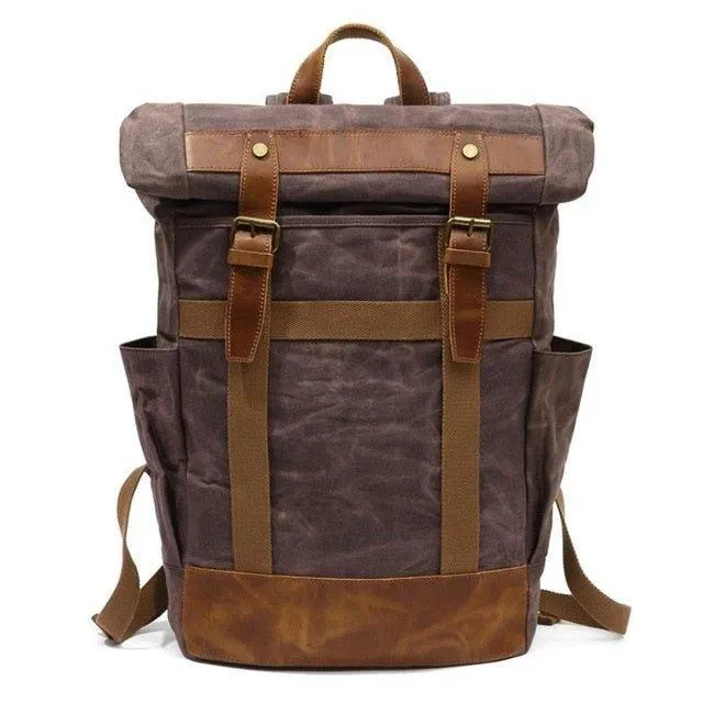 Waxed Canvas Vintage Backpack Mens with Side Pockets