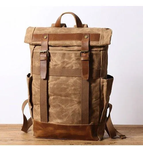 Waxed Canvas Vintage Backpack Mens with Side Pockets