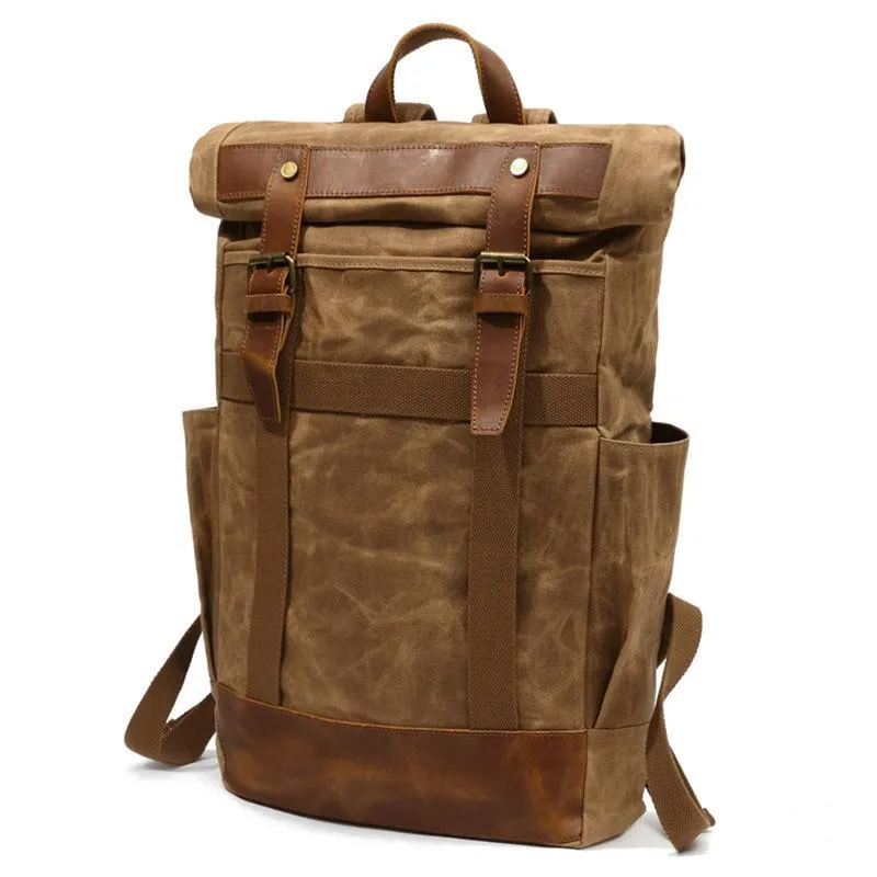 Waxed Canvas Vintage Backpack Mens with Side Pockets