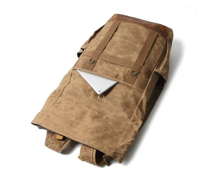 Waxed Canvas Vintage Backpack Mens with Side Pockets