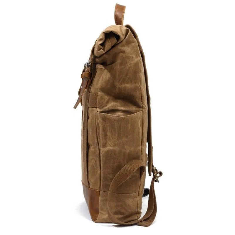 Waxed Canvas Vintage Backpack Mens with Side Pockets