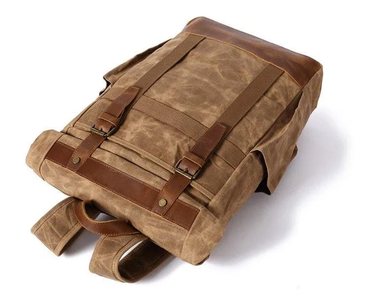 Waxed Canvas Vintage Backpack Mens with Side Pockets