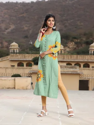 Womens Kurta Pista Green Color Rayon Straight