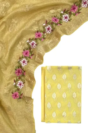 Yellow Banarasi Chanderi Silk Suit Set with Embroidered Dupatta