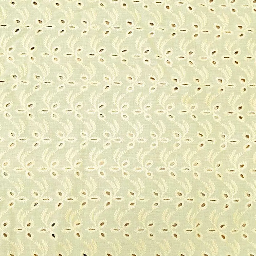 Yellow Floral Embroidered Cotton Heavy Hakoba Fabric